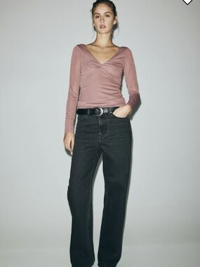 H&M Rose Pink Long-Sleeve Twist Front Top